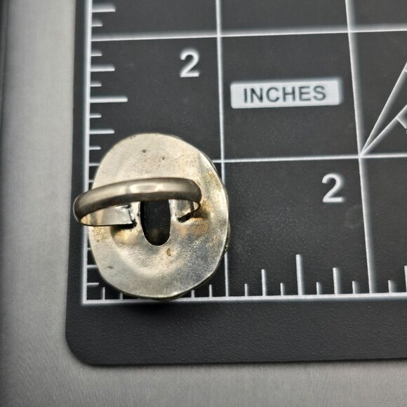 Triplet Opal Statement Ring VTG White Iridescent Cabochon Silver-Plt Size 8 - Picture 12 of 13